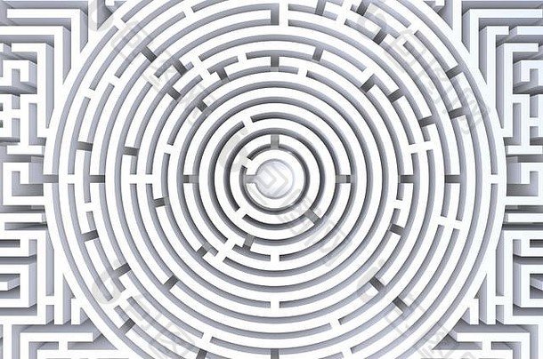 圆形迷宫抽象白色背景的三维渲染