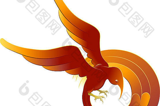 插图俯冲风格明亮的橙色鸟