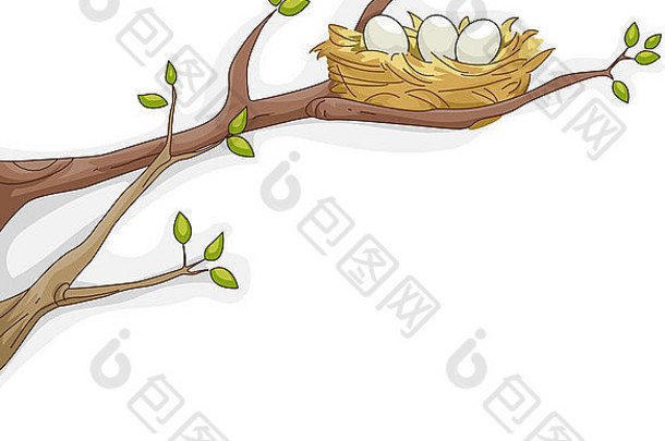 以树枝上的鸟巢为特色的插图