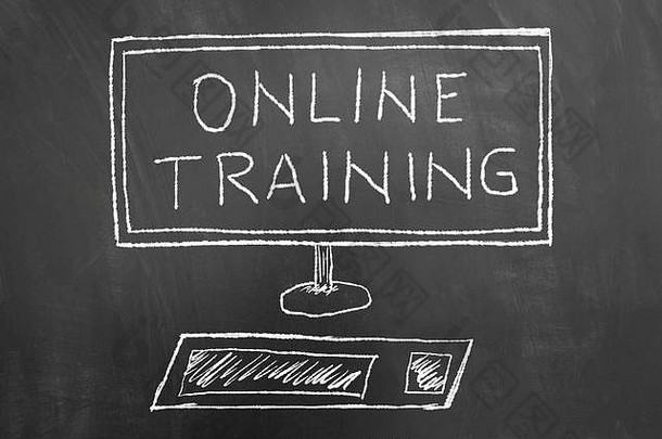 在线培训文本和在黑板或黑板上的计算机绘图作为在线学习研讨会网络研讨会课程概念