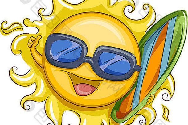举着冲浪板的太阳的插图