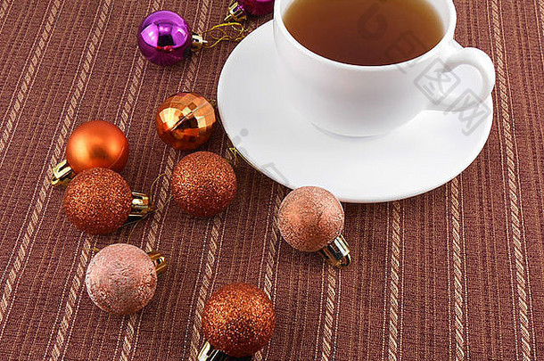 茶<strong>白色</strong>杯圣诞节装饰物假期概念