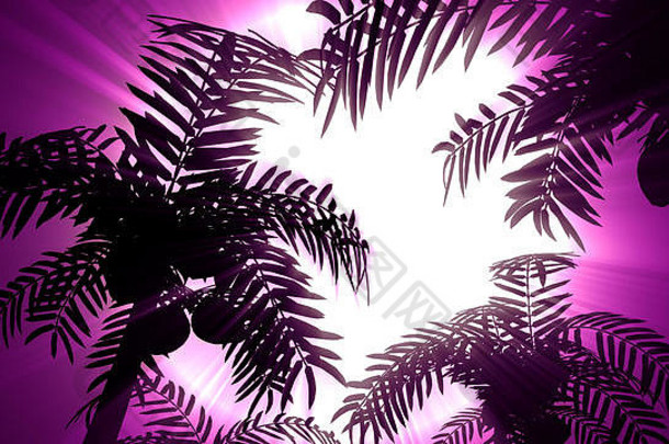 复古未来主义背景，以棕榈树为太阳背景。80年代风格的计算机图形学。背景非常适合任何主题演讲