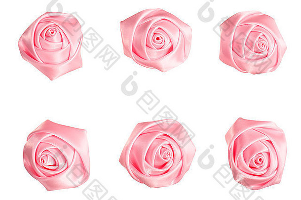 粉红色的玫瑰集使丝绸丝带