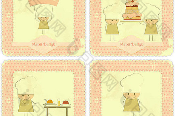 复古风格的复古儿童菜单卡设计与厨师-插图