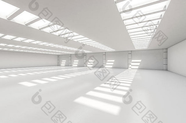 抽象的现代建筑背景，空旷的白色<strong>室内</strong>空间。三维渲染