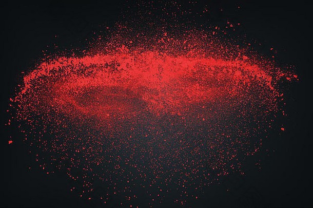 暗背景下红色粉末云的抽象设计