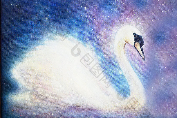 彩色抽象宇宙背景上的天鹅。