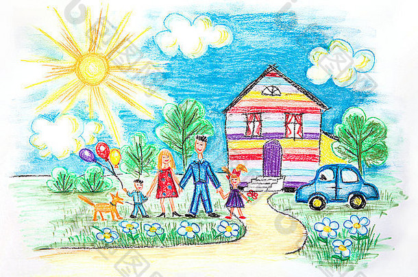 水彩儿童写生与幸福家庭