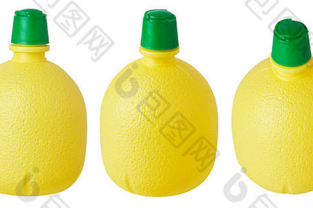 黄色塑料瓶，白色背景上有浓缩柠檬汁