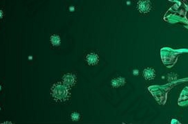 显微镜下观察病毒细胞。科罗娜啤酒2019冠状病毒疾病的健康风险，冠冕COVID-19警报SOS，免疫学，病毒学，流行病学概念。