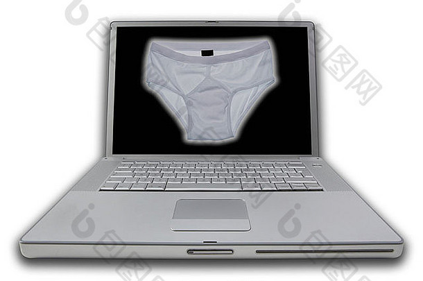 笔记本电脑屏幕显示白色前胸内裤图片