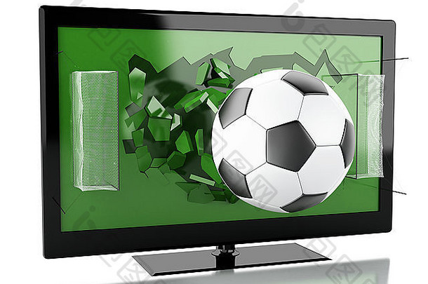 插图屏幕足球场球体育概念孤立的白色背景
