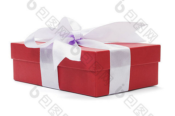 白色背景带蝴蝶结的红色礼品盒