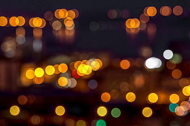 抽象圆形波基城市灯光彩色背景，全景