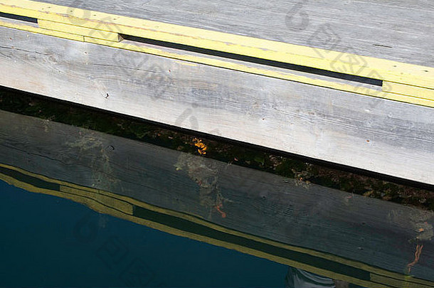 缅因州布茨拜港的小艇码头倒影