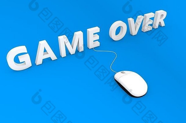 电脑鼠标游戏蓝色的背景渲染插图