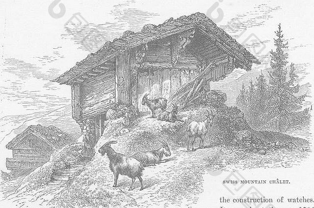 瑞士：瑞士山地小屋，仿古印刷品1894