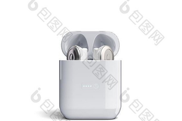 白色单头无线耳机充电盒3d渲染白色
