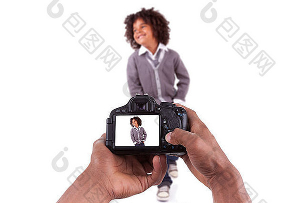 非洲美国摄影师采取工作室图片利特尔黑色的男孩