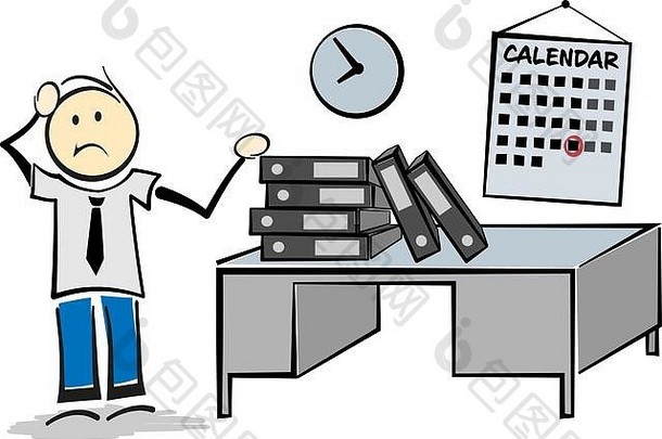 vector Illustion称，压力大、工作过度的员工在办公桌上堆积如山的文书工作，加班以满足最后期限