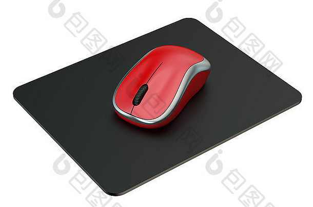 红色的无线电脑鼠标鼠标席孤立的白色背景