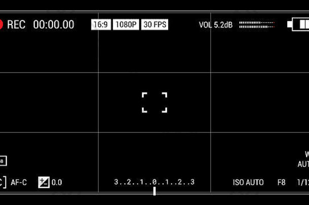 相机取景器黑色的背景宽屏插图元素时间指示器记录标签电池图标十字