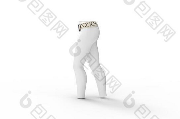紧身裤女裤形状在白色上独立行走的三维渲染