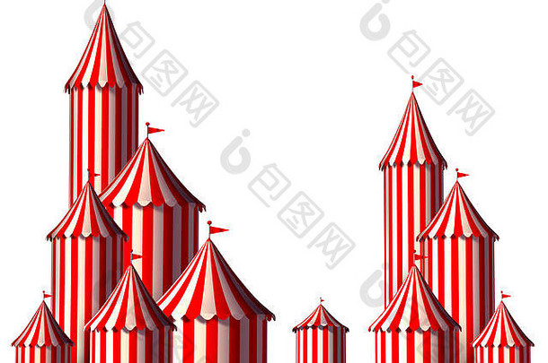 马戏团帐篷设计元素为一组大型顶级嘉年华帐篷，带有一个开放式入口，作为戏剧庆典的娱乐标志。