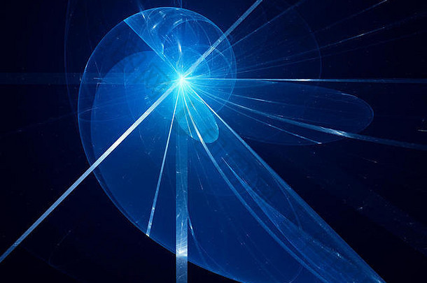 蓝色发光斐波那契螺旋分形，计算机生成的抽象背景