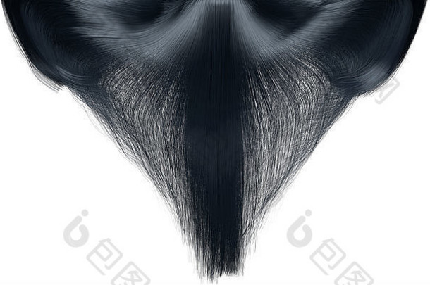 一个特写定格镜头，在一个孤立的白色背景上有一头闪亮的黑色直发