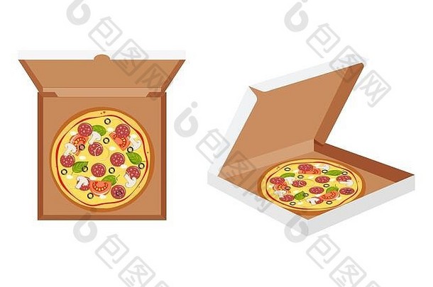披萨盒子孤立的白色背景