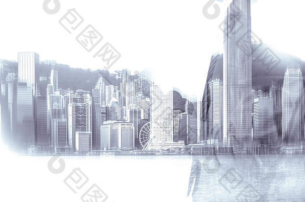 双曝光商人在香港香港城市视图
