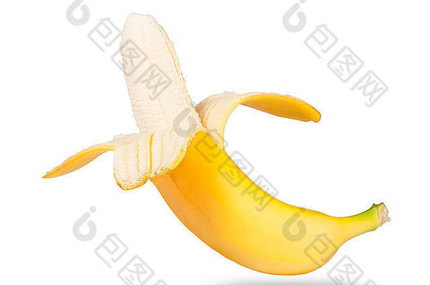 去皮成熟的香蕉孤立的白色背景