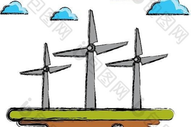 风力涡轮机地面动画