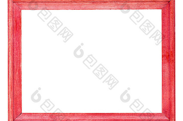 旧的红色木制画框，白色背景上有镂空帆布