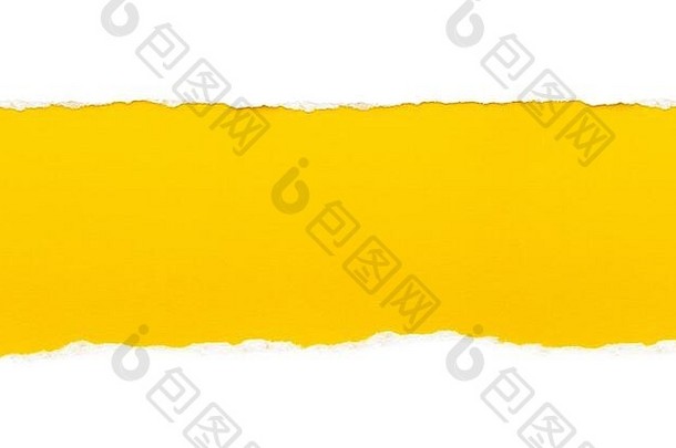白色纸撕裂边缘孤立的明亮的黄色的颜色纸背景内部好纸纹理