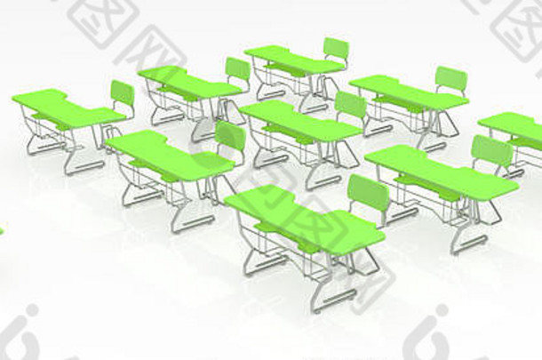 绿色教室桌子订单白色孤立的