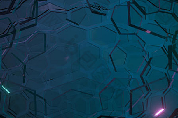 抽象玻璃六边形背景的三维绘制