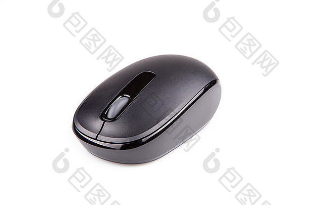 黑色的无线电脑鼠标白色表面电脑鼠标孤立的白色背景