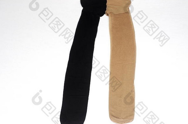 紧身裤连裤袜米色和黑色，独立白色背景。