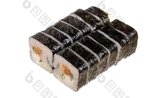 寿司卷隔离在白色背景上，没有阴影。