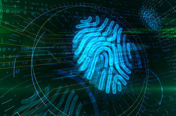 在网络背景下通过指纹授权进行数字保护。个人身份识别技术与数字安全