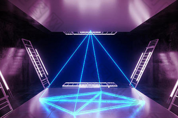 阶段建设虚拟跳舞金字塔霓虹灯激光紫外线紫色的粉红色的蓝色的荧光sci未来主义的复古的光管场景难看的东西具体