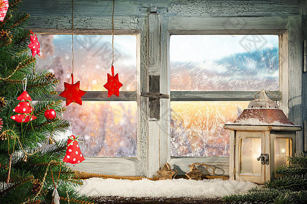 大气圣诞节窗口窗台上装饰