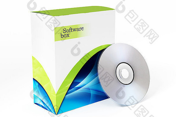 软件盒和dvd在白色背景上隔离。