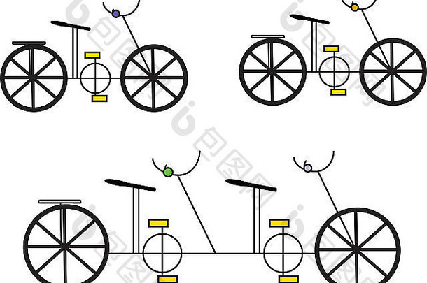 白色背景上隔离的单人和双人自行车插图