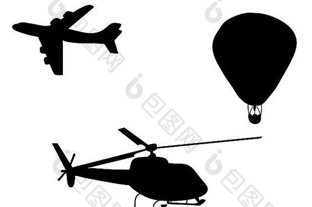 飞机直升机和气球轮廓