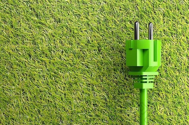 绿色权力绳插头草背景复制空间生态绿色权力消费概念插图