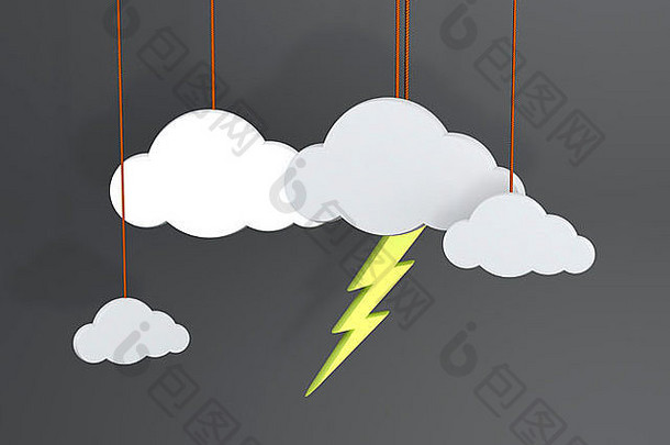 灰色背景图上悬挂的云和闪电<strong>符号</strong>